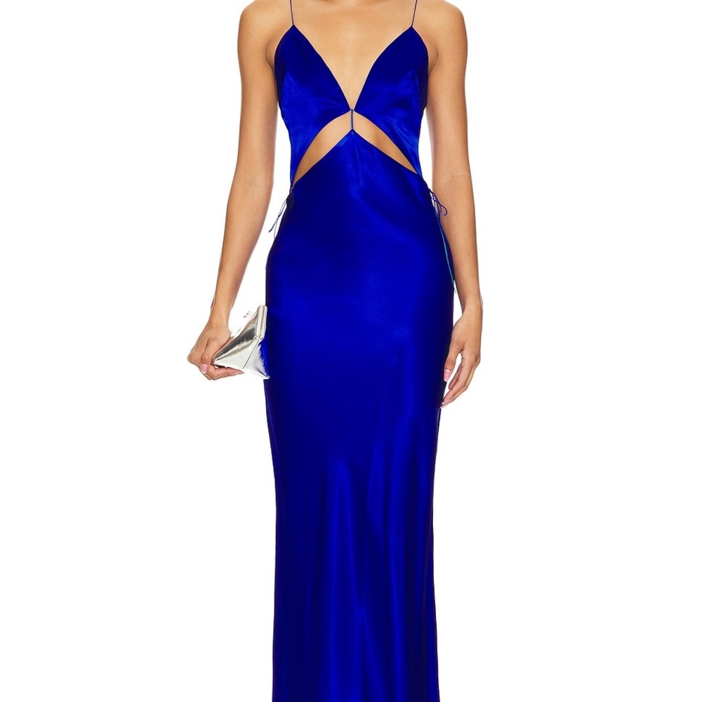 Blue Backless Cutout Satin Evening Dress